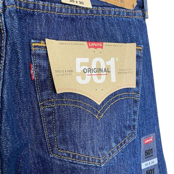 Levis 501 Jeans Mens 30x30 Blue Straight Leg Button Fly Cotton Medium Wash NWT - Picture 7 of 14